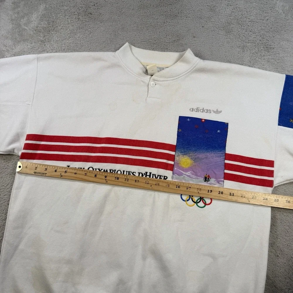 Vintage Adidas Olympics Sweatshirt Mens 2XL White Moscow 1980 Fleece Pullover